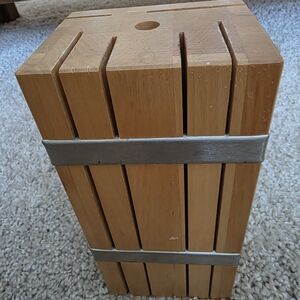 Wooden Knife Block with Metal Bands - Natural Wood